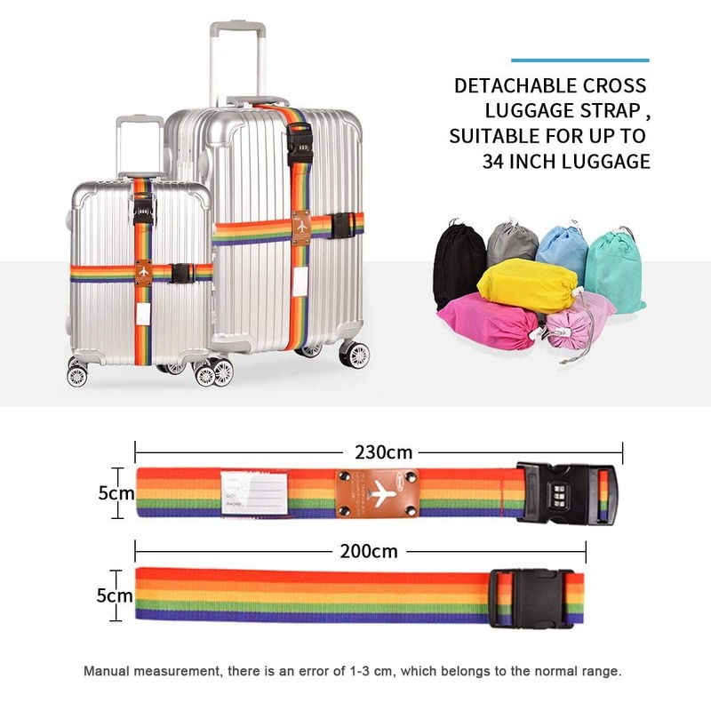 Travistar 4 Pack Luggage Straps for Suitcases, Adjustable Lockable Suitcase