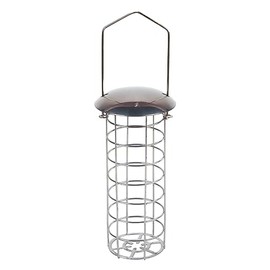 Small Garden Bird Hanging Fat Ball Feeder - Powder Coated Iron - Silver - 24 cm