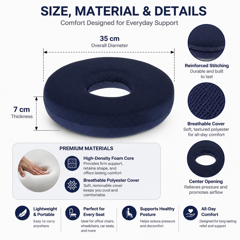 Donut Seat Cushion for Everyday Sitting Comfort – High-Density Foam