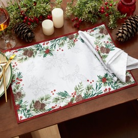 Elrene Home Fashions Holly Berry Flourish Holiday/Christmas Fabric Dining Table Placemat, Set of 4, 13"x19"