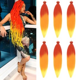 Pre Stretched Braiding Hair Red Orange Golden Rainbow-Color 30 Inch Long Braid Hair Extensions 6 Packs for Women Yaki Texture