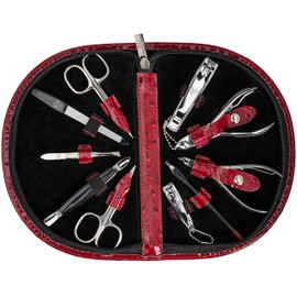 3 Swords Germany - brand quality 10 piece manicure pedicure grooming kit set for professional finger & toe nail care scissors clipper fashion leather case in gift box, Made by 3 Swords (2412)