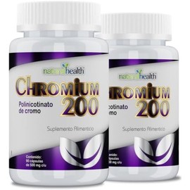 Natural Health Chromium 200  Polinicotinato de Cromo, Suplemento Alimenticio en Cápsulas, Paquete de 2 Frascos con 90 Cápsulas de 500 mg cu