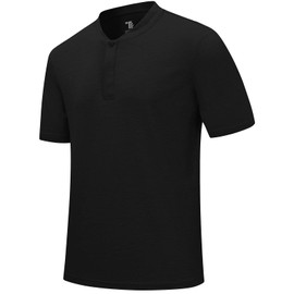 Rdruko Men's Golf Shirts Collarless Henley Dry Fit Athletic Casual Performance Blade Lightweight T Shirts, Black, L