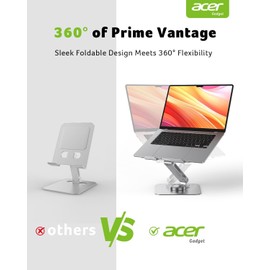 acer Laptop Stand for Desk - with 360 Swivel Base, Rotating Laptop Riser for Desk, Adjustable Computer Stand for Laptops, Ergonomic Riser Holder Foldable, Portable MacBook Pro Air (10-16") - Silver