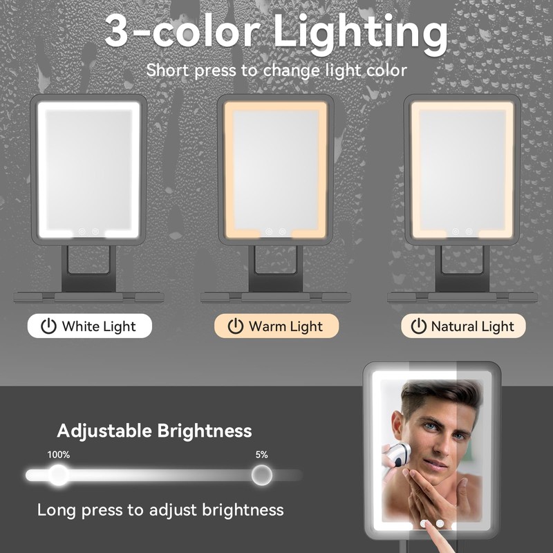 GURUN Heated Shower Mirror Fogless for Shaving, 360° Adjustable Shaving