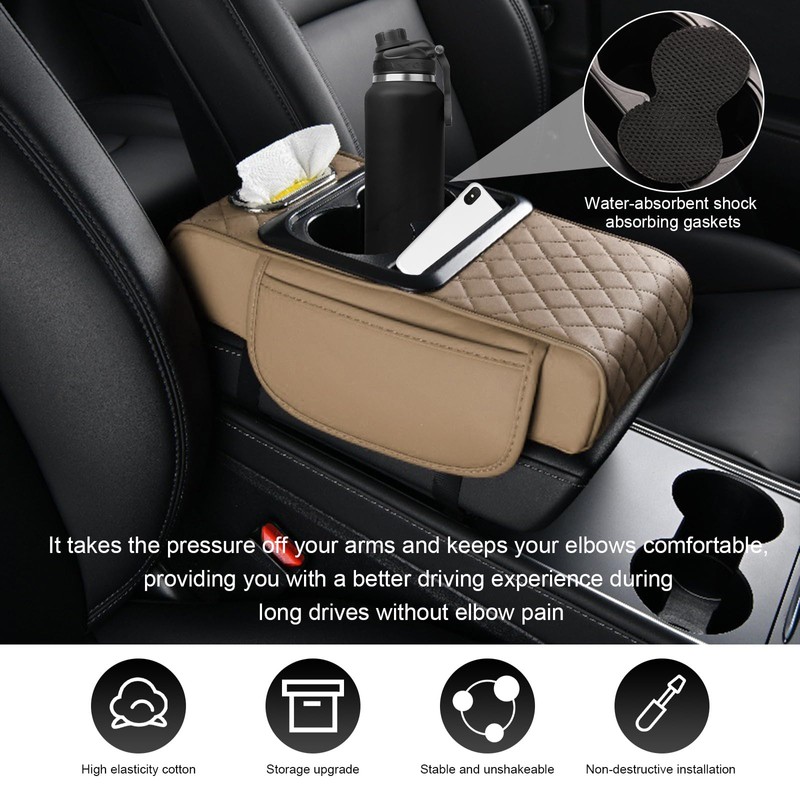 SHMZK Car Center Console Armrest Pillow, Leather Car Armrest Cushion