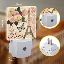 Neidius Vintage Paris Night Light Plug Wall,Floral Butterfly LED Night Lights with Dusk to Dawn Light Sensor for Women Girls Boys Room Decor,Hallway,Kitchen,Bathroom,Nursery,Stairs