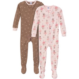 Gerber Baby-Girls 2-Pack Footed Pajamas, Ballerinas