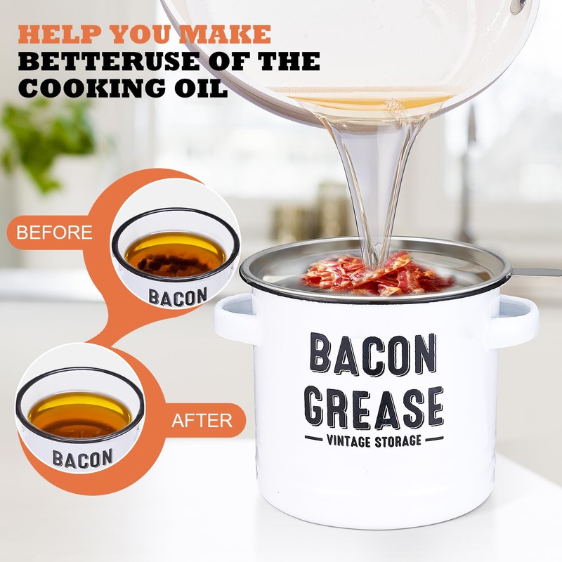 ONEARF Bacon Grease Container with Strainer - Large 46OZ Kitchen