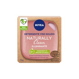 NIVEA NATURALLY CLEAN Detergente Viso Solido Illuminante 75 g, Detergente solido 99% naturale con Vitamina E ed Estratto di Rosa, Detergente naturale con formula vegana