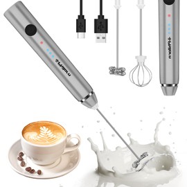 Philorn Milk Frother Handheld Rechargeable Coffee Frother - Frother Wand with 2 Heads, Electric Whisk Drink Mixer for Coffee, Mini Foamer for Lattes, Cappuccino, Frappe, Matcha, Hot Chocolate-3 Speed