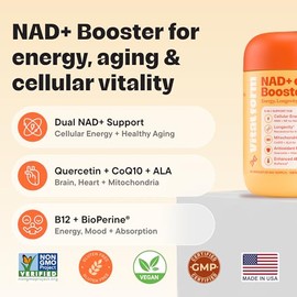 Suplemento NAD+ con NMN y ribósido de nicotinamida (NR) – Complejo avanzado de energía celular y envejecimiento saludable – con resveratrol, CoQ10, qu