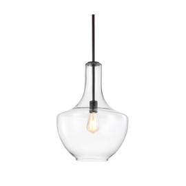 JONATHAN Y JYL6401B Watts 13.25" Glass/Metal LED Pendant, Contemporary, Transitional for Kitchen, Living Room, 13.25 inch, Oil Rubbed Bronze/Clear