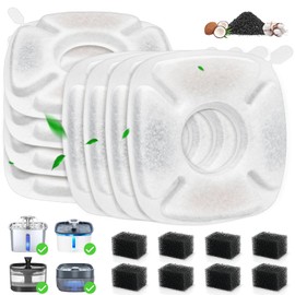 16 Pack Cat Water Fountain Replacement Filters, 8 Pcs Cats Fountain Filters & 8 Pcs Pre-Filter Sponges for 95oz/2.8L 135oz/4L 67oz/2L Automatic Pet Dog Fountain Water Dispenser Filter