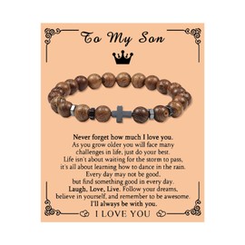 To My Son Bracelet from Mom Dad Mens Beaded Bracelets Cross Bracelet Jesus Christian Gifts for Son Inspirational Birthday Gifts for Men