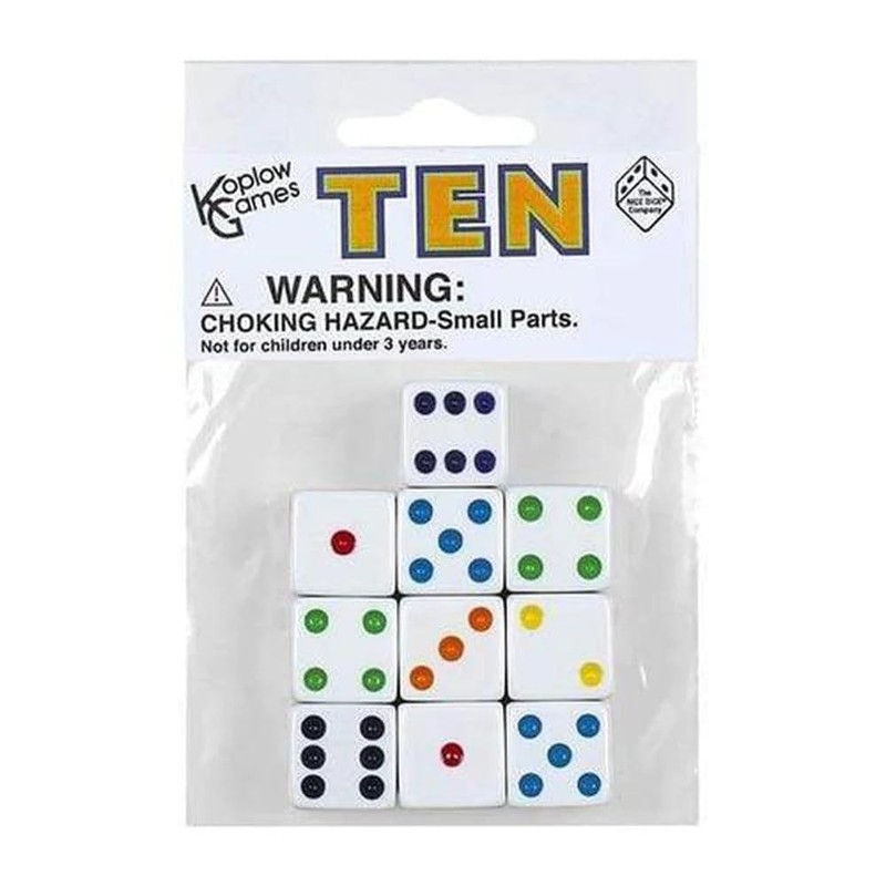 White with Black pips 16mm (5/8in) D6 Dice (10) Koplow