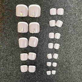 Wedity Pack of 24 False Nails Square Butterfly Line Crystal Shiny Acrylic Toenails Artificial Acrylic Nails for Women Girls (J)