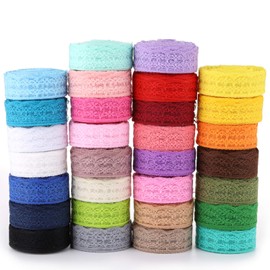 TOPZEA 30 Rolls 300 Yards Lace Ribbon, Floral Pattern Fabric Lace Ribbon for Sewing, Gift Wrapping, DIY Crafts, Wedding Decorations, Hair Bow Making, 1.77 Inch Wide, Mixed Colors