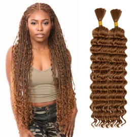 Deep Wave Bulk Hair For Braiding Hair No Weft 20inch Wet And Wavy 150g Quality Synthetic Hair Braiding Extensions For Boho Braids（2 Bundles/Pack 30#）