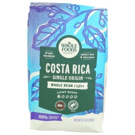 Whole Foods Market, Costa Rica Single Origin Whole Bean Coffee, Light Roast, Orange & Chocolate, 12 Ounce