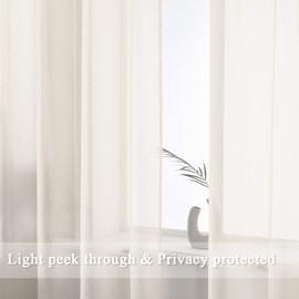 DUALIFE Ivory Sheer Curtains 63 Inch Length,Faux Linen Light Beige Semi Sheer Curtains for Living Room Bedroom Nursery Bathroom Privacy Voile Window Treatment Panels,52 x 63 Inches,Set of 2
