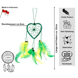 CA 35 cm x 9 cm Dreamcatcher Heart Neon Green Yellow Car
