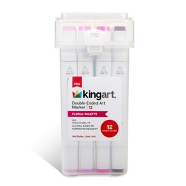KINGART 424-12C PRO Double-Ended Alcohol Ink Art Markers, 12 BRIGHT FLORAL Colors, Fine Point & Chisel Tips, Permanent with Superior Blendability, Includes Plastic Case, 12 Pc.
