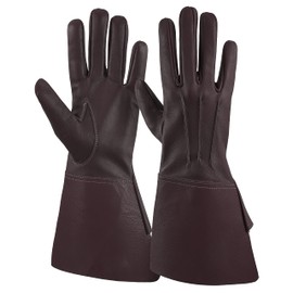 Men's Long Cuff Gauntlets Gloves Piper Drummer Band Gloves (Darkbrown, L)