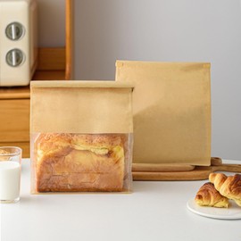 50 Pcs 5.1 Inch Brown Kraft Paper Bread Bags with Tin Tie, Small Homemade Bread Packing Bag, Thickened Storage Bagel Bag with Clear Window for Sourdough, Baked