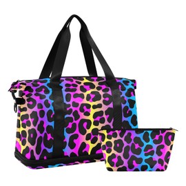 senya Weekender Bag for Women, Leopard Print Cheetah Neon Gradient Gym Sports Duffle Travel Tote with Toiletry Shoes Compartment Dry/Wet Separation Swim Bag