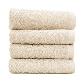 East'N Blue Galata Turkish Premium Cotton Washcloth Set of 4-100% Turkish Cotton Wash Cloth Towels, Quick Dry, Soft & Absorbent Bathroom Towel Washcloths for Bath, Hand and Face - Beige