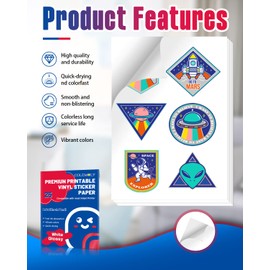 Glossy Sticker Paper Printable Vinyl for Inkjet Printer Adhesive White Decals Waterproof Quick Drying Tear Resistance Labels Letter Size 8.5x11 in for Craft,Scrapbook