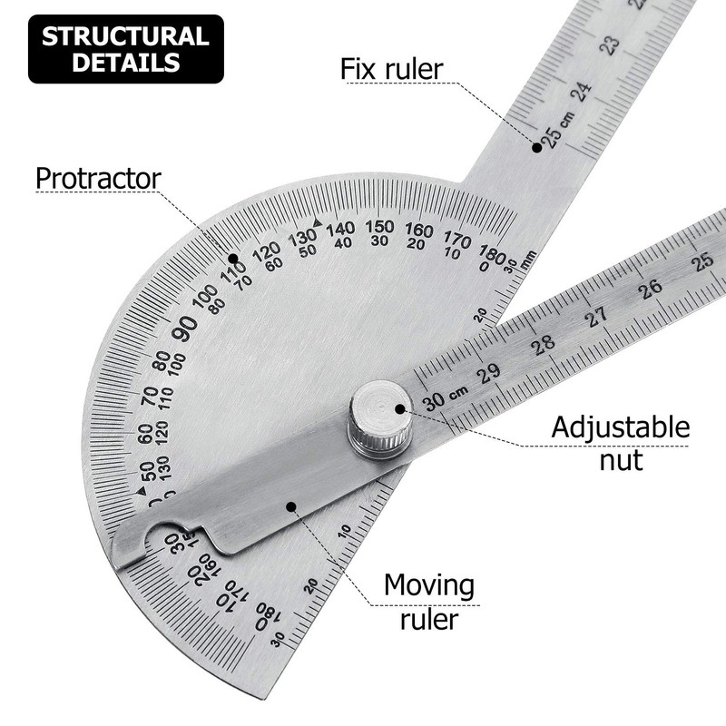 Angle Protractor Angle Finder Ruler Two Arm Stainless Steel Protractor
