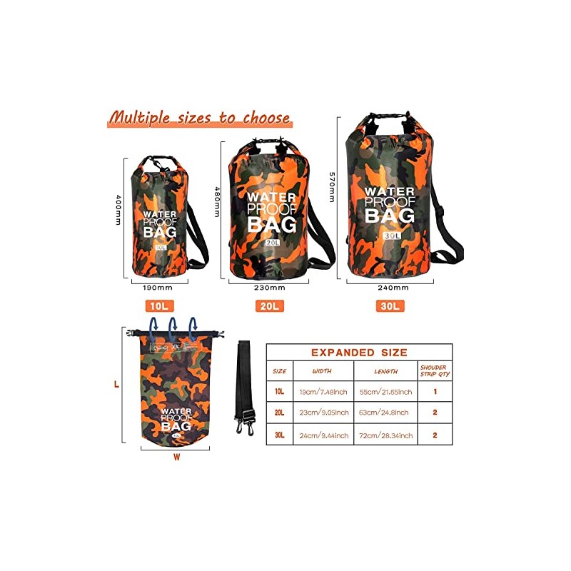 Bolsa Impermeable,Dry Bag 10l 20l 30l con Correa de Hombro