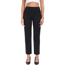 Agenlulu Stretchy Dress Pants for Women Elastic High Waisted Pull On Straight Leg Pants Ankle Business Casual Office Slacks Black