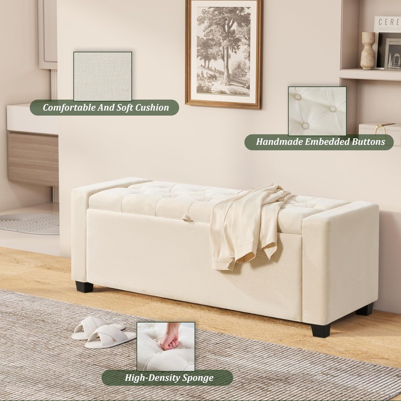 Royal Windsor Ottoman with Storage,Tufted Storage Bench with Safety Hinge,Holds