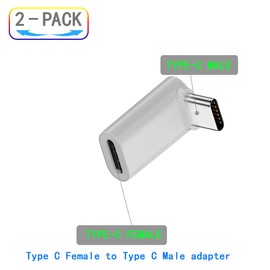 ZJKJHJY USB-C 90 Degree Adapter, USB Type C Coupler Extender Support 140W, 40Gbps, 8K@60Hz for Laptop, Phones and More Type C Devices (White),2 Pack
