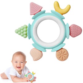 Hooku Silicone Teethers for Babies 6-12 Months, Teething Toys for Babies 0-6 Months, Baby Fruit Teethering Rings, BPA Free Baby Chew Toys, Infants Gifts