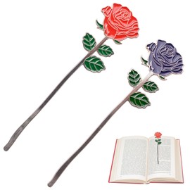 URROMA Red and Blue Rose Metal Bookmark, 2Pcs Mother's Day Book Accessories Reading Gifts Book Accessories Birthday Gifts for Book Lovers
