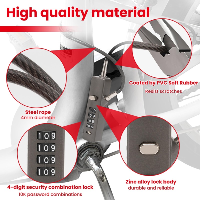 Combination Cable Lock - 3 Retractable Locks (11.8", 23.6", 47.2")