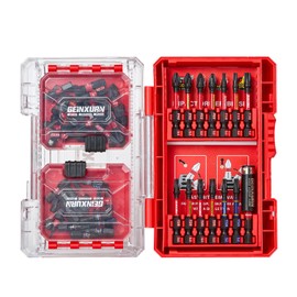 GEINXURN 62-Piece Screwdriver Bit Set Made of Impact-Resistant, S2 Steel, Magnetic Torx, Phillips, Pozidriv, Slotted, Hex Head Bit Set, 1/4 Inch Hex Shank, Includes Bit Holder with Red Storage Box