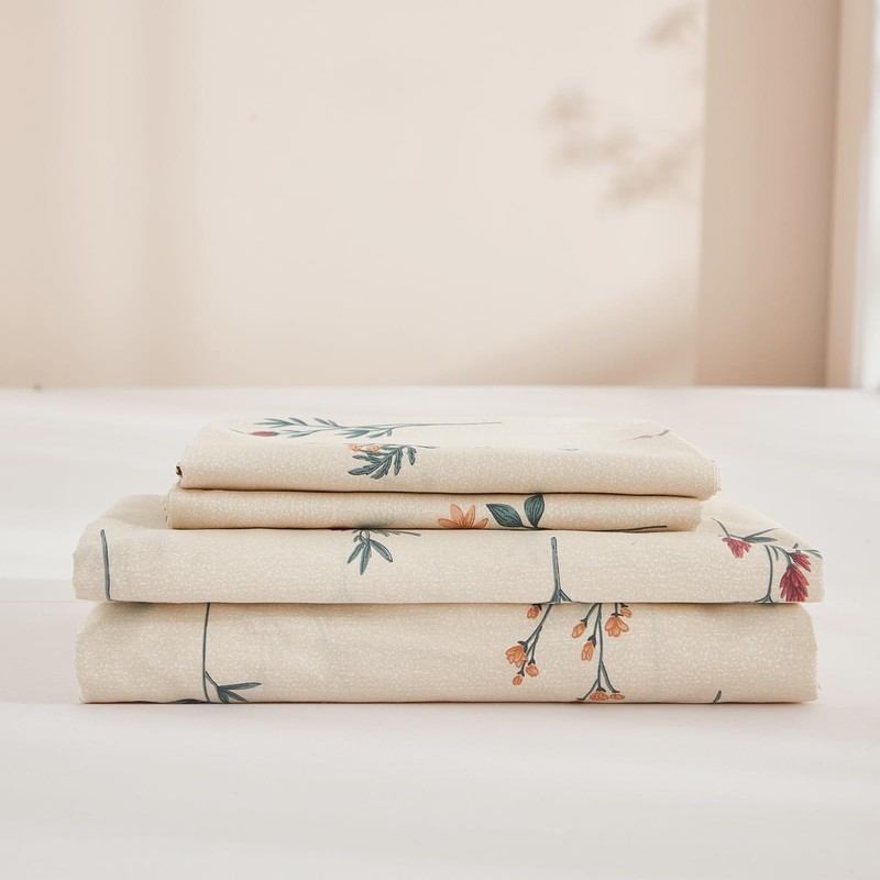 Cozaline Floral Fitted Sheet Queen Premium 100% Cotton Bedding Farmhouse