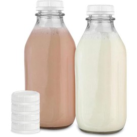 64-Oz Glass Milk Jugs with Caps (2 Pack) - 64 Ounce Food Grade Glass Bottles - Dishwasher Safe - Bottles for Milk, Buttermilk, Honey, Tomato Sauce, Jam, Barbecue Sauce - Color: 2, Size: 64 oz