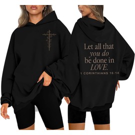 ASTANFY Christian Sweatshirts for Women Jesus Religious Faith Hoodies Inspirational Graphic Tee Long Sleeve Pullover Shirts Black