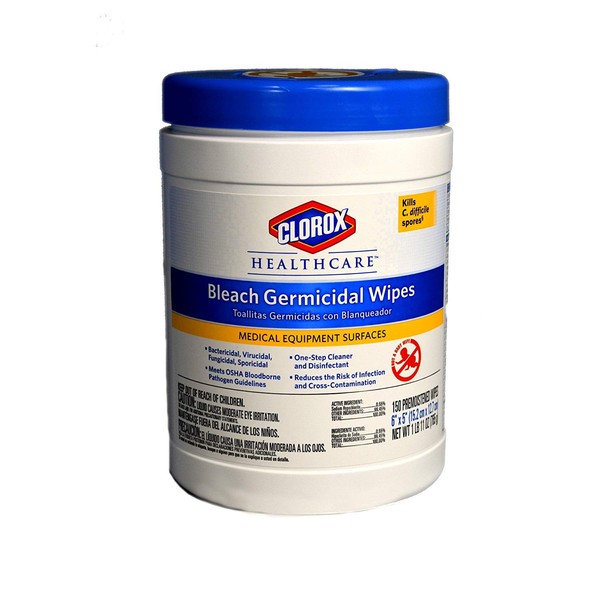 Clorox 30577 Healthcare Bleach Germicidal Wipe, 150 Count (2 Containers)