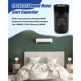 CPT02327 Round Motor Start Capacitor Fit for Trane/American Standard HVAC Condensers, Heat Pumps and Air Handlers 140-160MFD ±10% Tolerance 330VAC