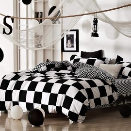 Lanqinglv Double Duvet Cover Set Black and White Checkered Plaid Patterned Bedding set Double Bed Soft Quilt Cover 200x200cm with Zipper and 2 Pillowcases 50x75cm