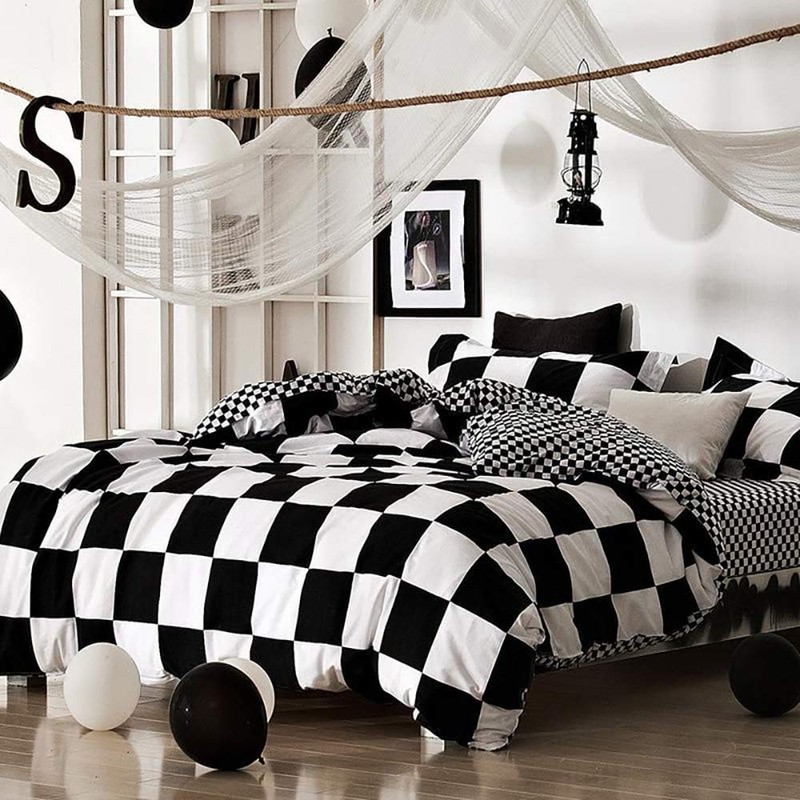 Lanqinglv Double Duvet Cover Set Black and White Checkered Plaid