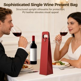 Toyosport 12 Pcs PU Leather Wine Present Bags, Reusable Single Bottle Wine Tote Carrier with Handle and Button Closure, Champagne Bottle Protective Bags for Wedding Birthday Party Christmas